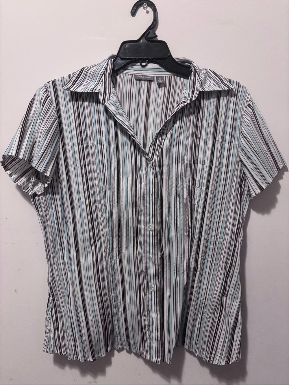 Apt. 9 Short-Sleeve Striped Button-Down Shirt - Light Blue/White/Gray